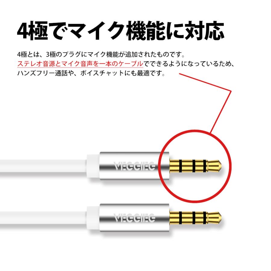 4極 オス-オス オーディオケーブル 3.5mm AUXケーブル ステレオミニ