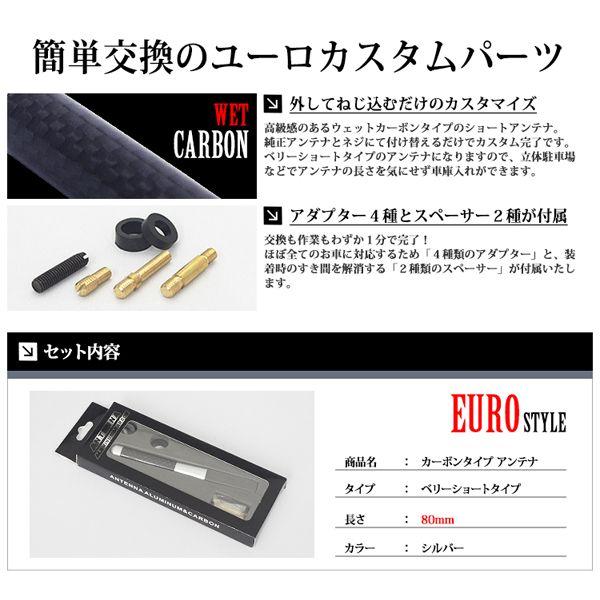 カーボン アンテナ ユーロタイプ ベリーショート 80mm シルバー / 銀 送料無料｜lightning｜03