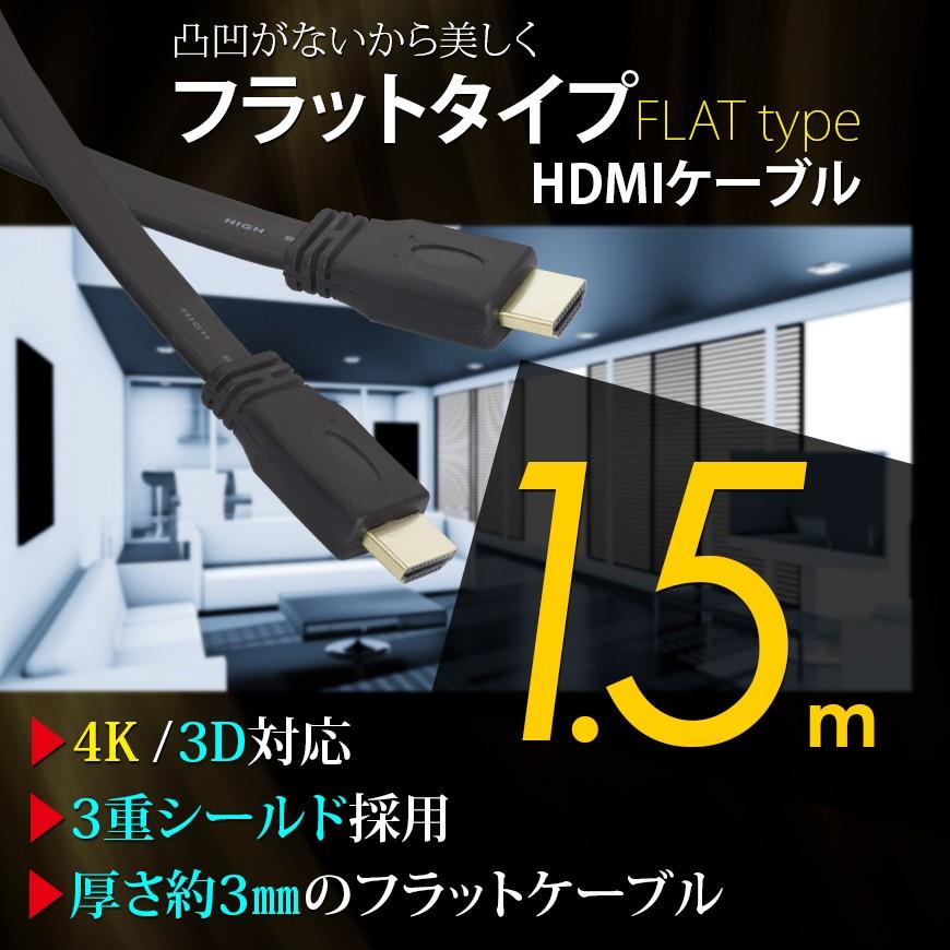 HDMIケーブル 薄型 スリム フラット ケーブル 1.5m 1.5メートル 4K 3D