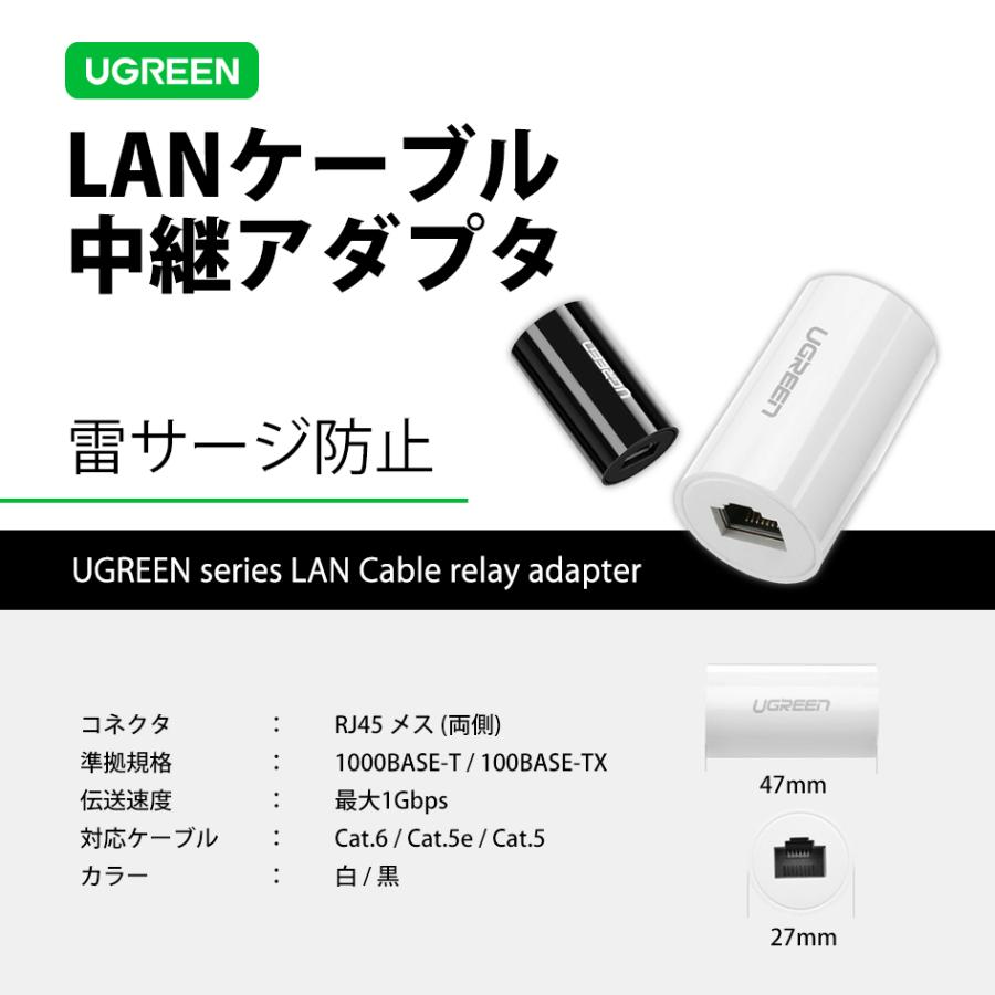 UGREEN UGREEN LANケーブル 中継アダプタ 高速通信 CAT6 雷サージ 防止