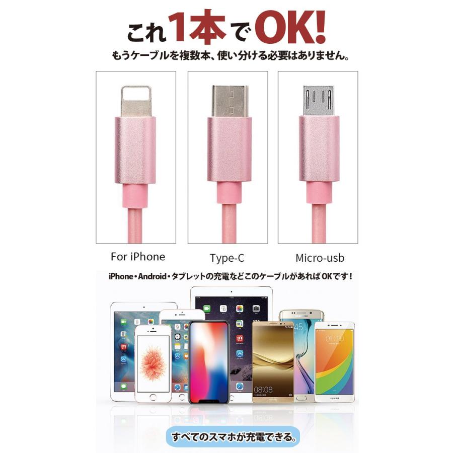 ポイント消化 巻き取り式 3in1 充電万能ケーブル iPhone、Android 同時対応 これ１つで便利な同時充電｜lightplanet｜02