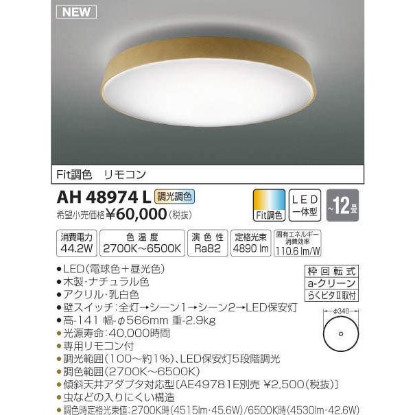から厳選した コイズミ照明 LEDシーリングライト AH48974L シーリングライト