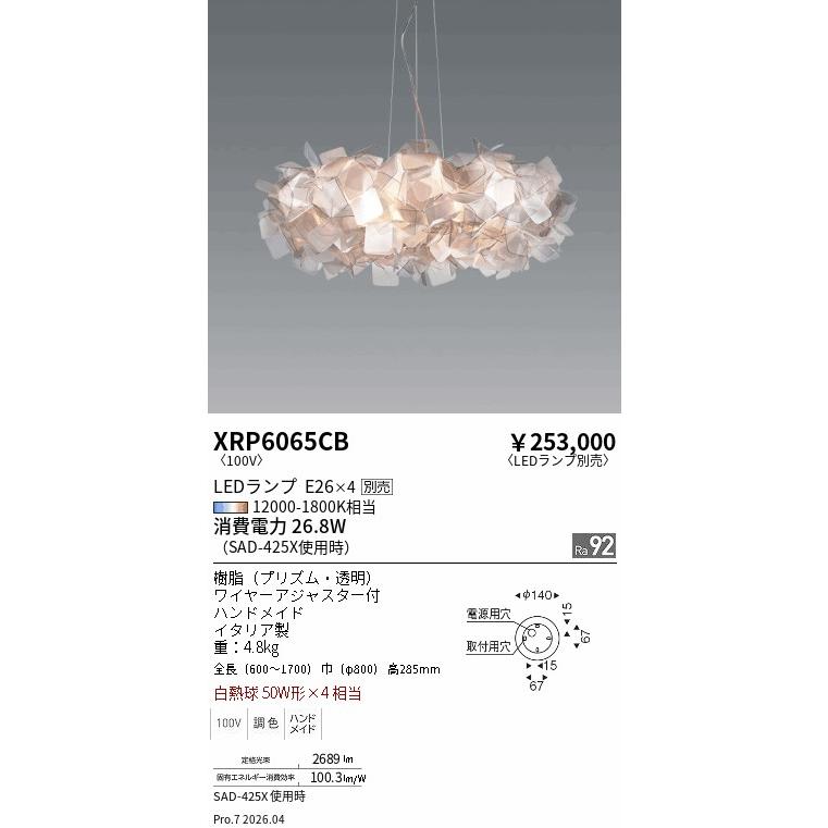 遠藤照明 LEDペンダントライト XRP6065CB 工事必要 電球別売 : ライト