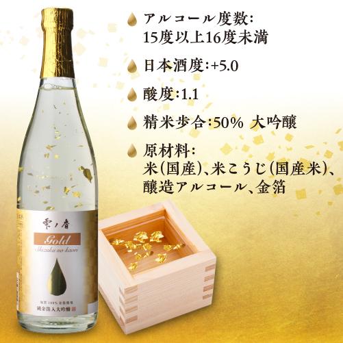 日本酒 ギフト 雫ノ香 大吟醸 純金箔入 スリーブ付 720ml ギフト箱入り