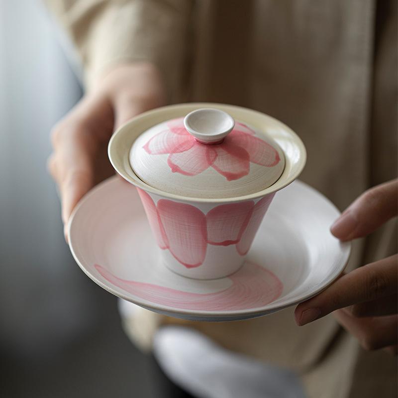 粉引き蓋碗 手作り 碗 可愛い蓋碗 中国茶 中国茶器 台湾茶器 台湾茶 皿