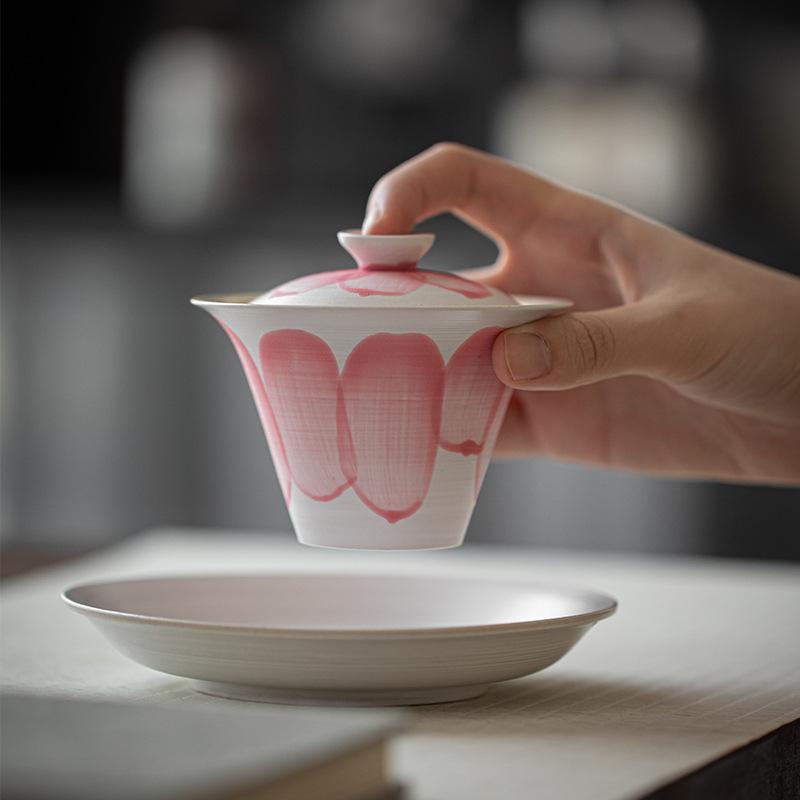 粉引き蓋碗 手作り 碗 可愛い蓋碗 中国茶 中国茶器 台湾茶器 台湾茶 皿