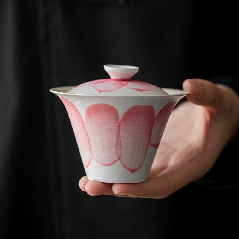 粉引き蓋碗 手作り 碗 可愛い蓋碗 中国茶 中国茶器 台湾茶器 台湾茶 皿