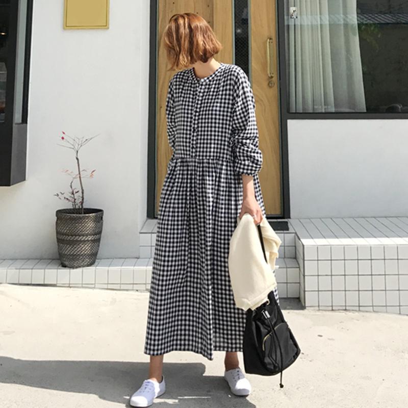 ロングワンピース レディース 春夏 40代 大きいサイズ 長袖 ギンガムチェック ワンピース マキシ丈 春ワンピ 前ボタン ブラック カジュアル 大人可愛い こなれ感 Like Home 通販 Yahoo ショッピング