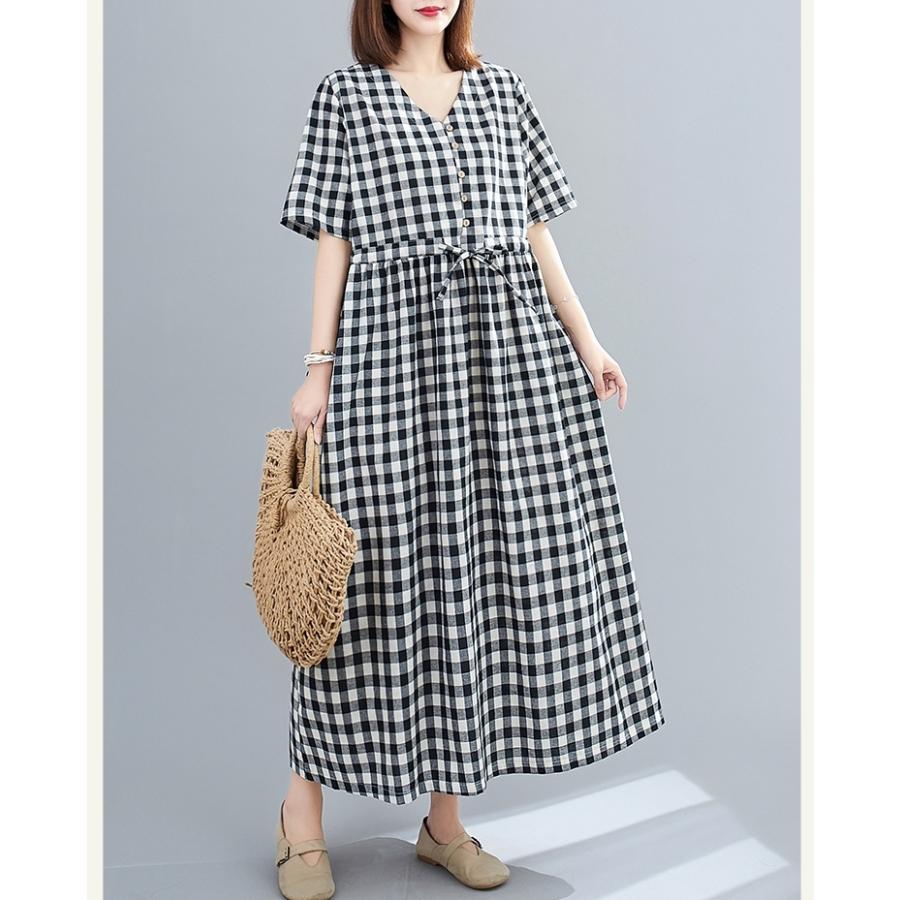 ギンガムチェック ワンピース ロングワンピース レディース 夏 40代 大きいサイズ モノトーン ウエストリボン 夏ワンピ エレガント ガーリー 大人 可愛い 42 Like Home 通販 Yahoo ショッピング