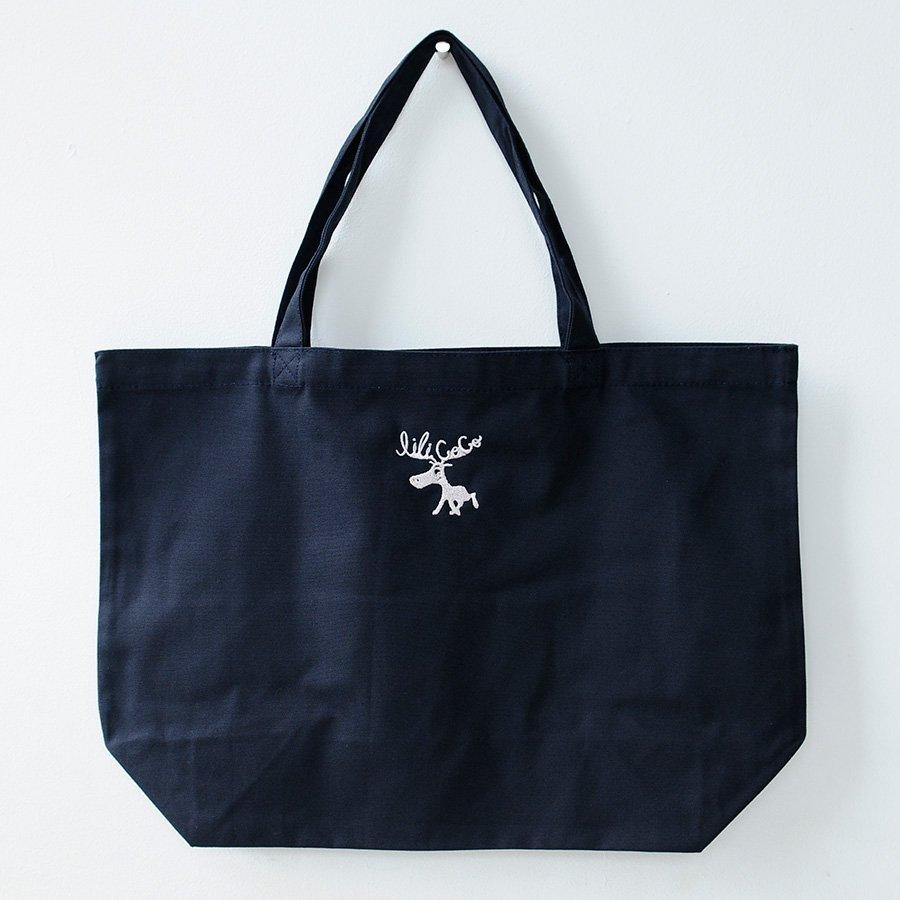 刺繍キャンバストートバッグ ヘラジカ ネイビー地×ホワイト LiLiCoCo