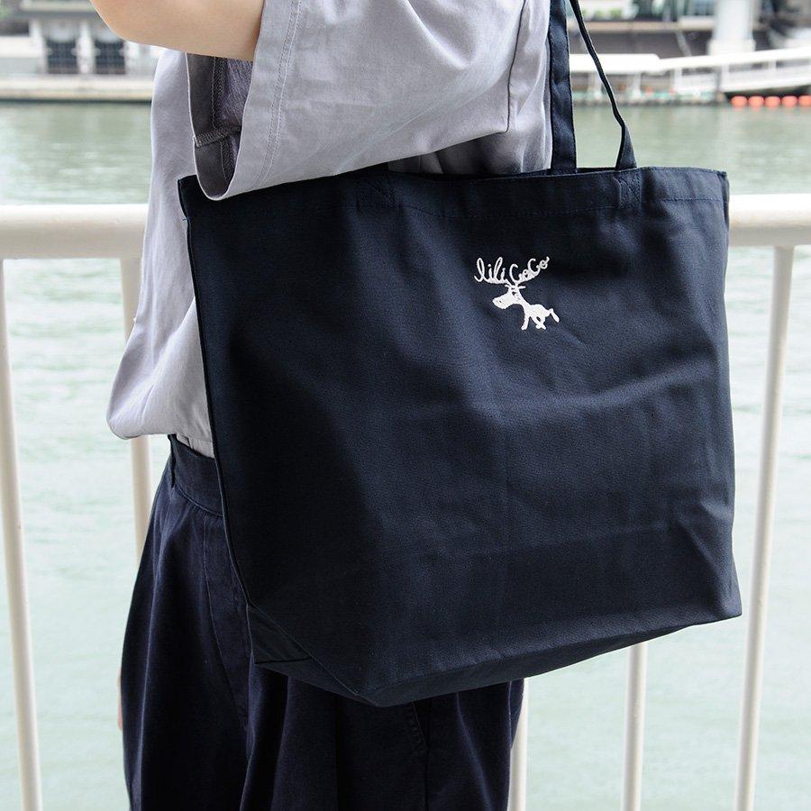 刺繍キャンバストートバッグ ヘラジカ ネイビー地×ホワイト LiLiCoCo