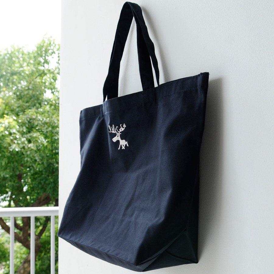 刺繍キャンバストートバッグ ヘラジカ ネイビー地×ホワイト LiLiCoCo