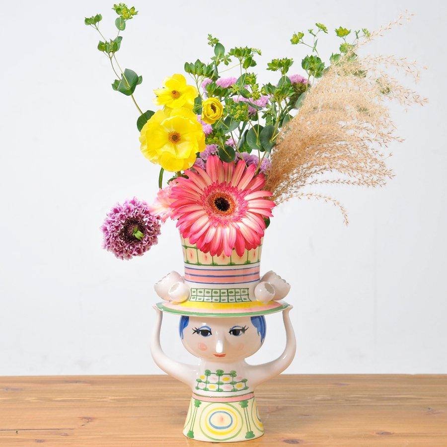 フラワーベース Lady with Hat レディウィズハット グリーン H24.5cm