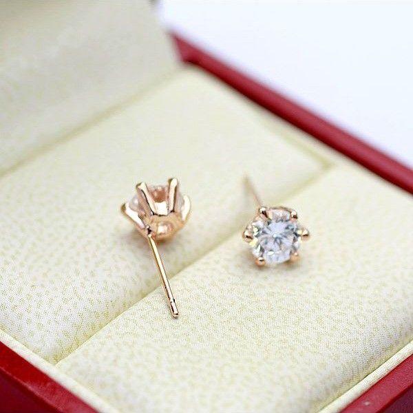 ピアス レディース 18k czダイヤモンド 6本爪 k18 18金GP キュービット