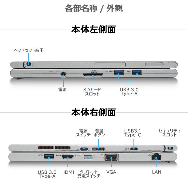 2in1 Panasonic Let's note - CF-XZ6 第7世代 Core i5 メモリ 8GB 新品SSD 256GB Webカメラ 12インチ QHD タッチパネル WIFI Office 2019 中古 ノートパソコン｜lillian｜04