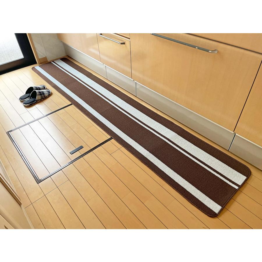 キッチンマット　ストライプ　45×240cm ブラウン | 