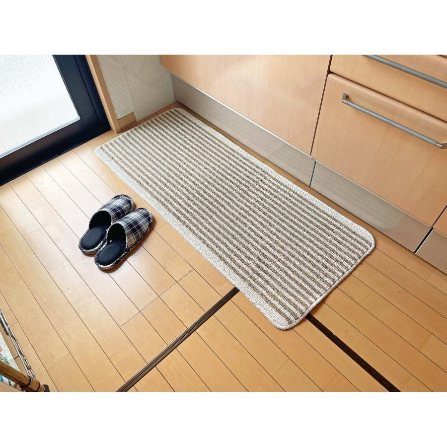 日本製キッチンマット　黄麻ストライプ　50×120cm ナチュラル | 