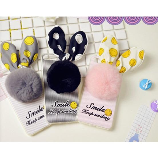 メール便送料無料 iPhone アイフォン ケース  iPhone7 iphone7plus スマイル ポンポン ファー うさ耳 しっぽ ストライプ |  | 03