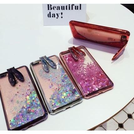 メール便送料無料 iPhone アイフォンケース  スマホカバー iPhone7 7plus iPhone8 8plus うさ耳 流砂 キラキラ ラメ 可愛い スノードーム インスタ | 