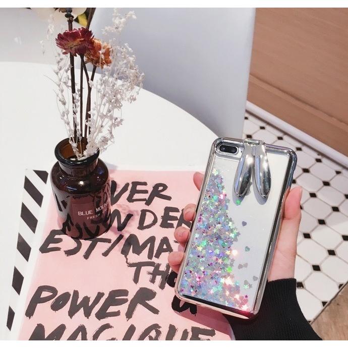 メール便送料無料 iPhone アイフォンケース  スマホカバー iPhone7 7plus iPhone8 8plus うさ耳 流砂 キラキラ ラメ 可愛い スノードーム インスタ |  | 02