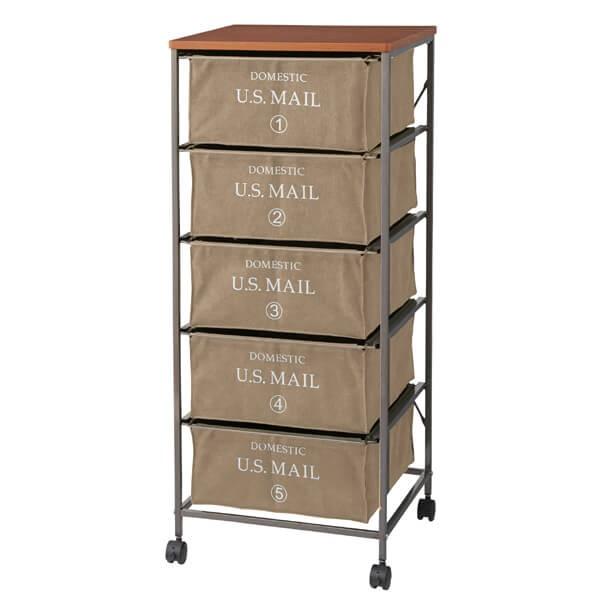 アメリカン キャスター 5段 おしゃれ 収納 チェスト 衣装ケース ベージュ 東谷 チェスト おしゃれ US MAIL ファブリック 5D キャスター付き 衣類