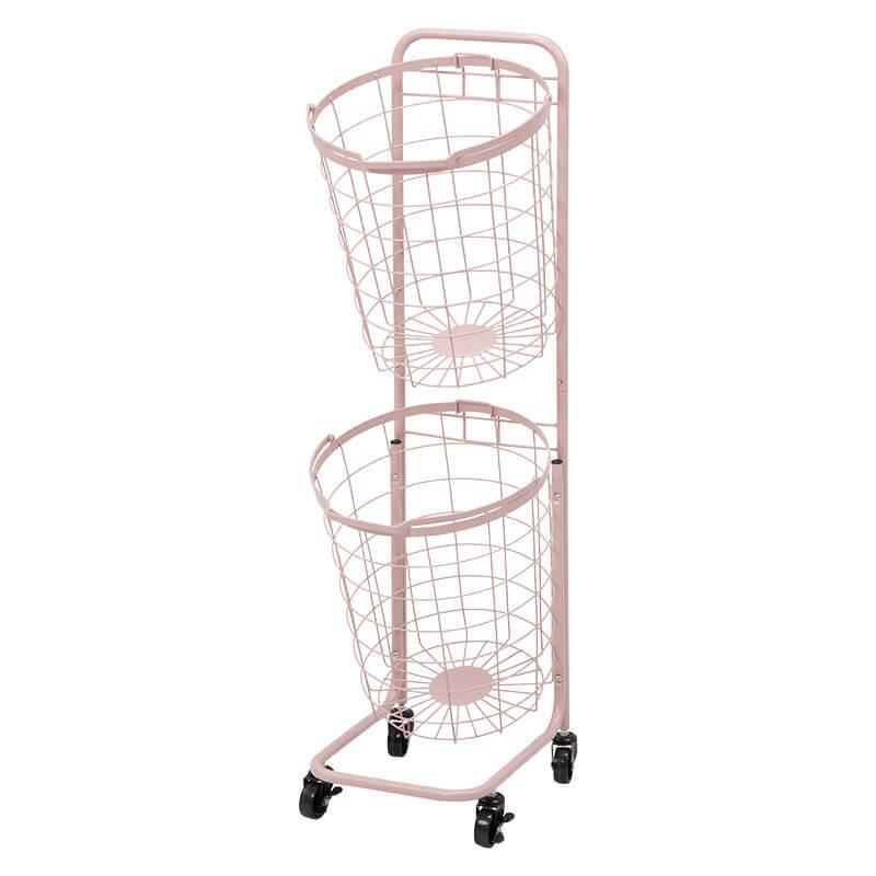 ランドリーラック 脱衣かご 脱衣所 収納 棚 ラック おしゃれ 縦型 スリム バスケット 丸 2段 洗濯かご 洗濯機 ランドリールーム KR-3972 | HAGiHARA | 02