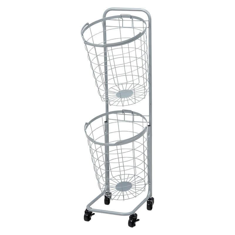 ランドリーラック 脱衣かご 脱衣所 収納 棚 ラック おしゃれ 縦型 スリム バスケット 丸 2段 洗濯かご 洗濯機 ランドリールーム KR-3972 | HAGiHARA | 03