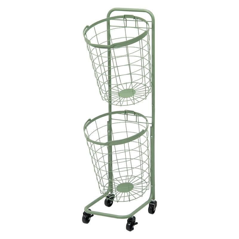 ランドリーラック 脱衣かご 脱衣所 収納 棚 ラック おしゃれ 縦型 スリム バスケット 丸 2段 洗濯かご 洗濯機 ランドリールーム KR-3972 | HAGiHARA | 04