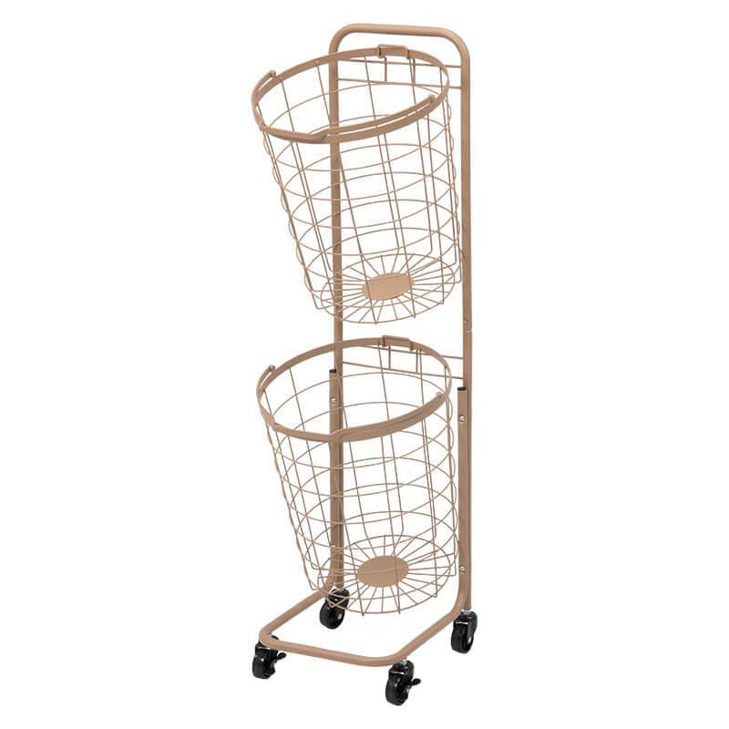 ランドリーラック 脱衣かご 脱衣所 収納 棚 ラック おしゃれ 縦型 スリム バスケット 丸 2段 洗濯かご 洗濯機 ランドリールーム KR-3972 | HAGiHARA | 05