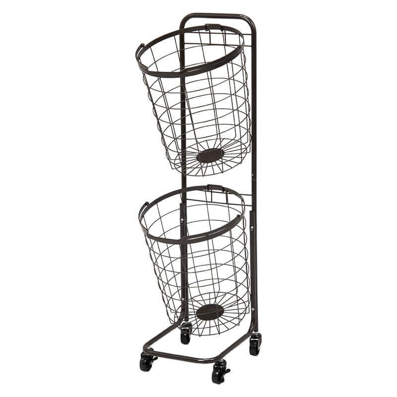 ランドリーラック 脱衣かご 脱衣所 収納 棚 ラック おしゃれ 縦型 スリム バスケット 丸 2段 洗濯かご 洗濯機 ランドリールーム KR-3972 | HAGiHARA | 06