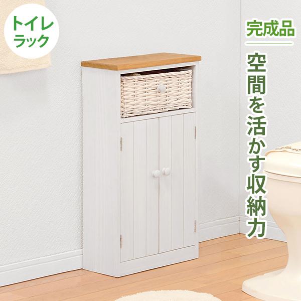 トイレラック トイレ収納 スリム トイレ 収納 おしゃれ ナチュラル 北欧 サニタリー トイレブラシ 完成品 トイレットペーパー 幅34cm ミドル MTR-6438 | HAGiHARA
