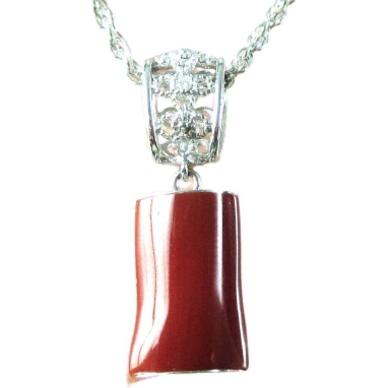 【メール便】 血赤珊瑚 ペンダント 13mm 高知産 サンゴ プチダイヤモンド付 18金ホワイトゴールド ネックレス 無染色さんご 63cm メッキチェー 【TMF2021110105】(72025円)
