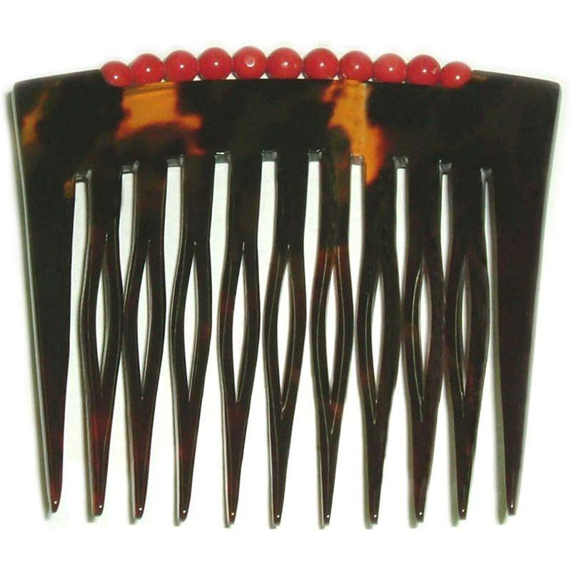 2022秋冬新作 リリーマルシェYahoo 店本べっ甲 櫛 赤珊瑚付き コーム