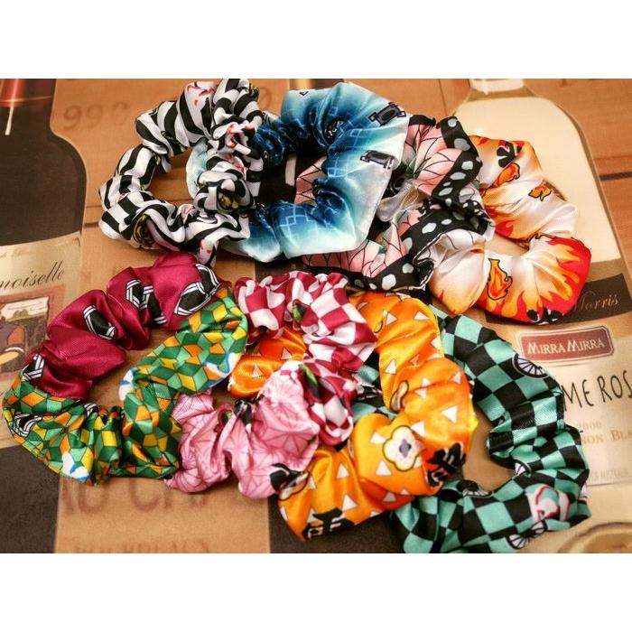 画像残し)リボン シュシュ（花柄）ゴム入れ替え可能