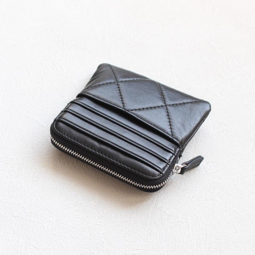本革 カードケース付き ポーチ 刻印 名入れ キルティングレザー ミニ
