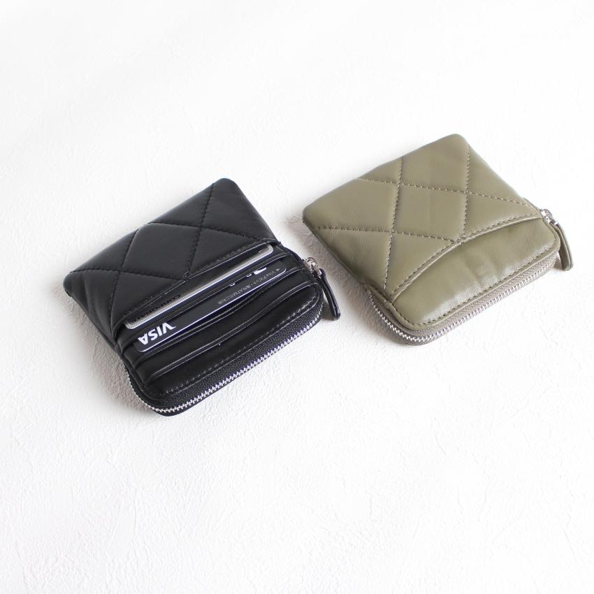 本革 カードケース付き ポーチ 刻印 名入れ キルティングレザー ミニ