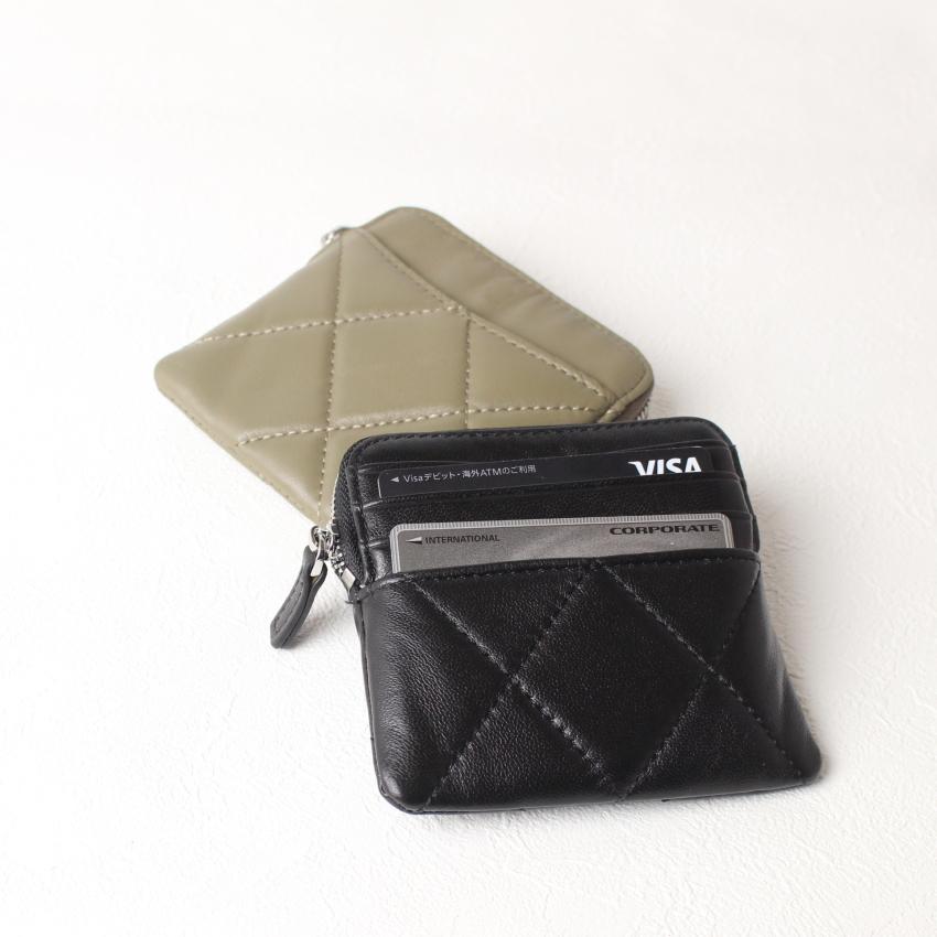 本革 カードケース付き ポーチ 刻印 名入れ キルティングレザー ミニ
