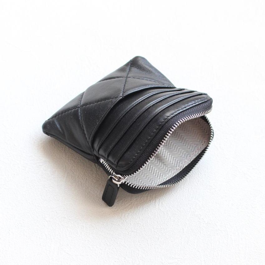 本革 カードケース付き ポーチ 刻印 名入れ キルティングレザー ミニ