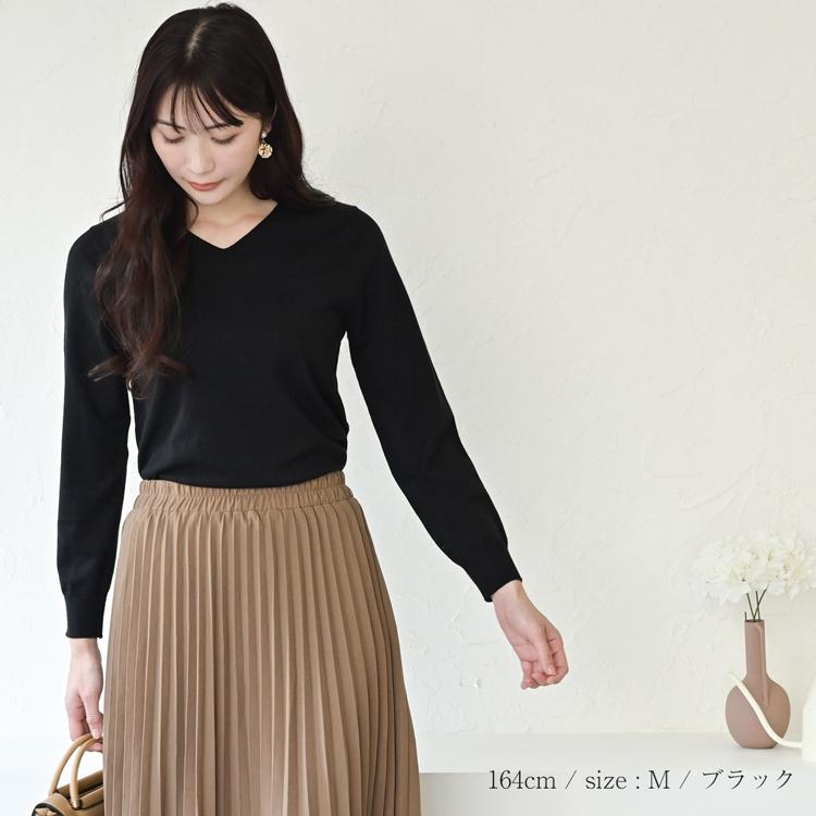 洗えるニット vネックニット クルーネックセーター レディース vネック