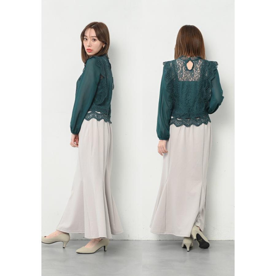 バレエコア ミントグリーン レース フリル 長袖ブラウス ティアード フェアリー レース トップス フリル ブラウス きれいめ カットソー レディース 春