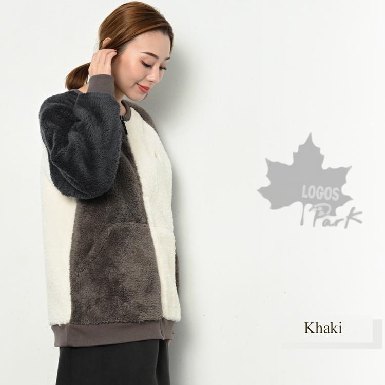 ロゴス パーク ボアジャケット ボアブルゾン レディース ボア フリース アウター ジャケット 秋 冬 ノーカラー 裏起毛 厚手 ジップアップ M/L/LL 大きいサイズ | LOGOS | 03