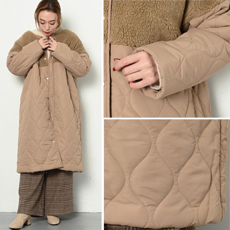 ボアコート ノーカラー ロングコート レディース コート ジャケット