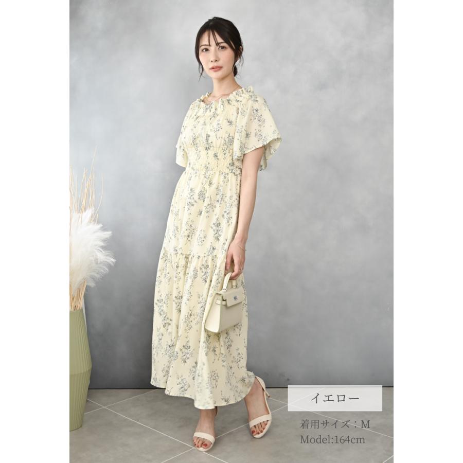 ダイアグラム　現行　花柄　フレア　ロングワンピース　半袖 ダイアグラム 現行 花柄 フレア ロングワンピース 半袖 ワンピース