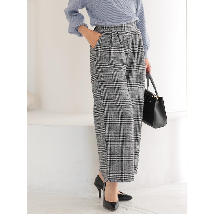 グレンチェック ワイドパンツ レディース 起毛 パンツ ガウチョパンツ