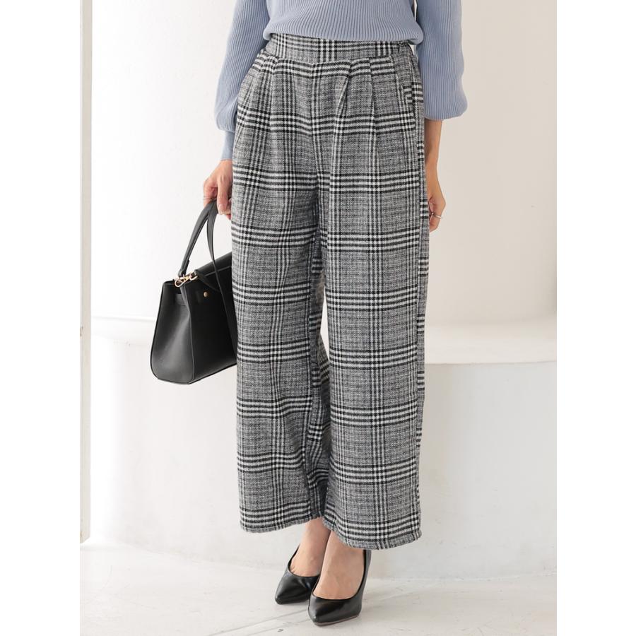 グレンチェック ワイドパンツ レディース 起毛 パンツ ガウチョパンツ