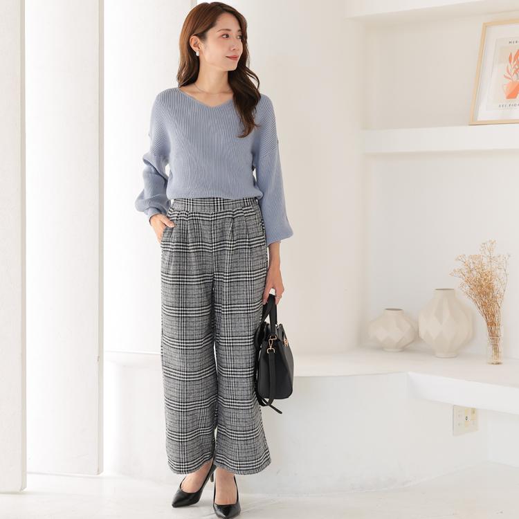 グレンチェック ワイドパンツ レディース 起毛 パンツ ガウチョパンツ