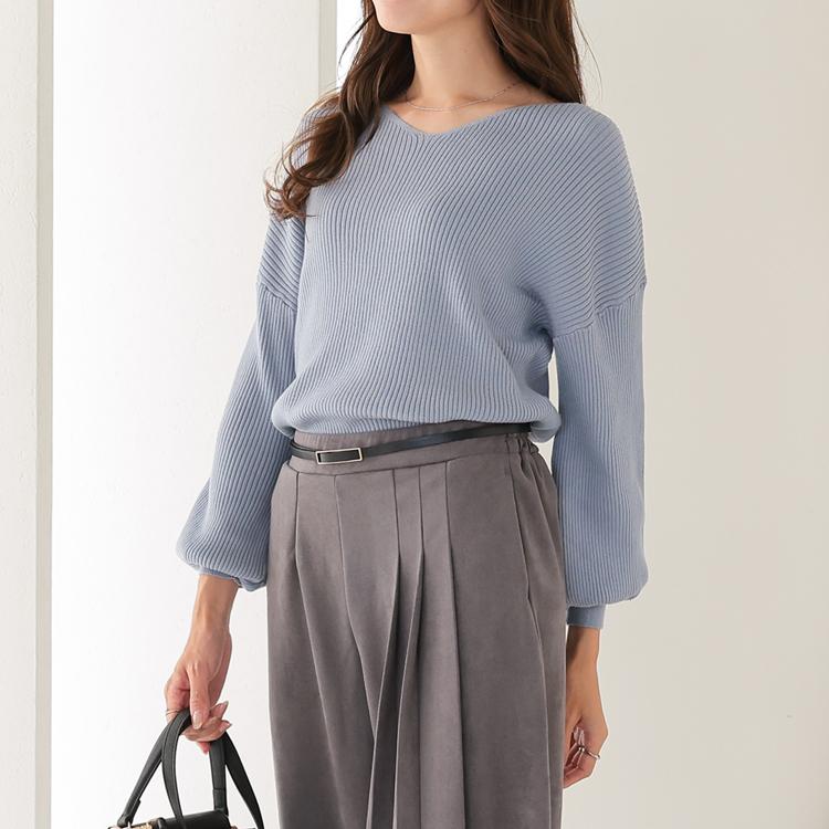 ニット セーター トップス レディース リブニット vネック きれいめ