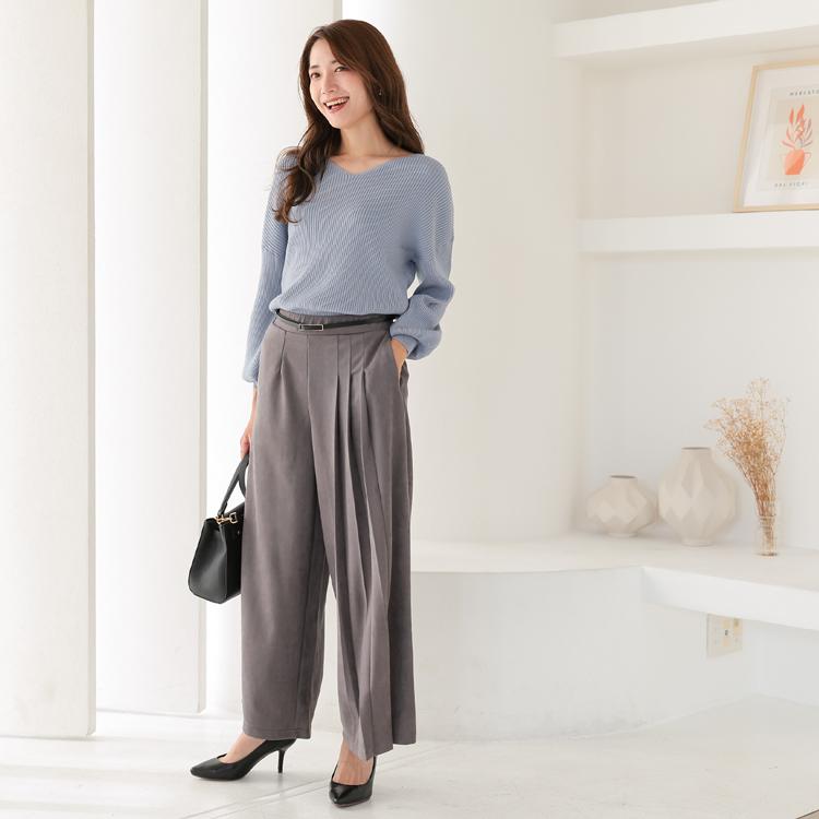 ニット セーター トップス レディース リブニット vネック きれいめ