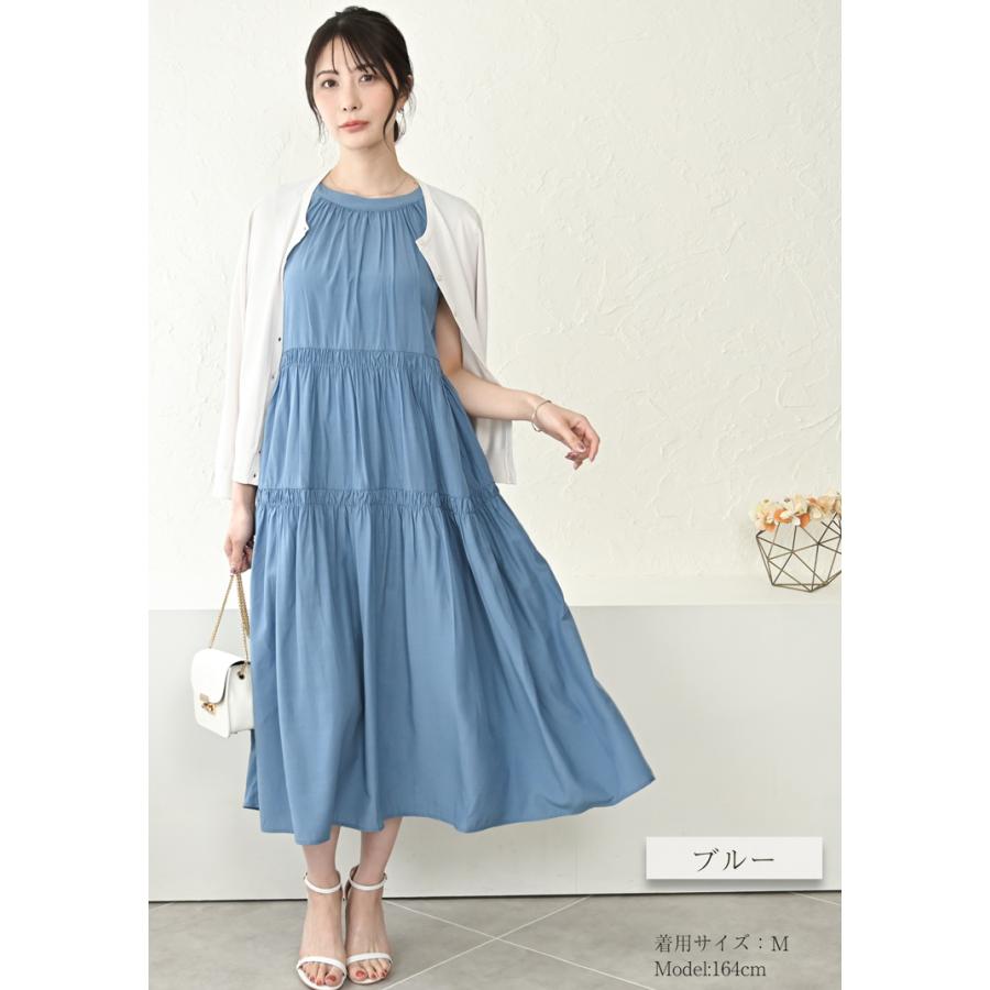 ロングワンピース ノースリーブ ティアードワンピース レディース