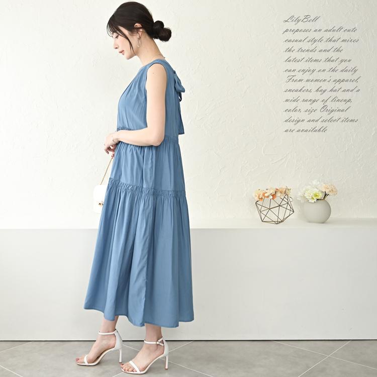 ロングワンピース ノースリーブ ティアードワンピース